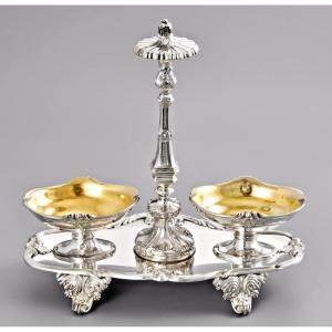 Gustave Odiot : Double Salt Cellar In Sterling Silver And Vermeil