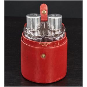 PUIFORCAT : Nécessaire à Parfum en Argent massif Cristal, Etui en Cuir d'Origine