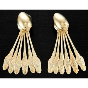 LAPPARRA : Service de 12 Cuillères en Argent massif Vermeil COQUELICOTS Art Nouveau