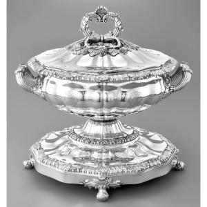 LEBRUN : Rare Soupière / Centre de Table ép. Charles X en Argent massif 7,26 kg