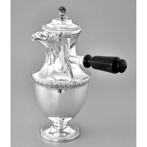 Puiforcat : Large Sterling Silver Chocolate Pot Empire Style With Eagle Coat Of Arms