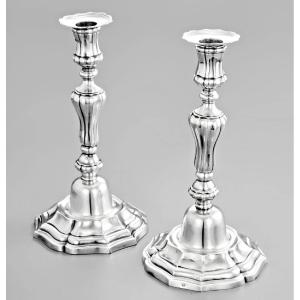 Louis II Maistre : Pair Of 18th Century French Solid Silver Candlesticks 1244g Nimes 1770