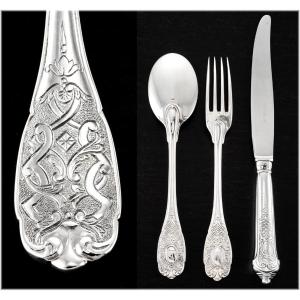 Puiforcat: 36-piece Regency Style Sterling Silver Flatware Set, Elysee Pattern