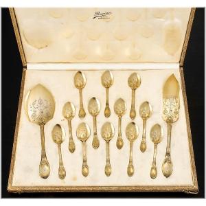 Lapparra: Empire Style Vermeil Sterling Silver Ice Cream Service Baron Gerard Pattern, Box
