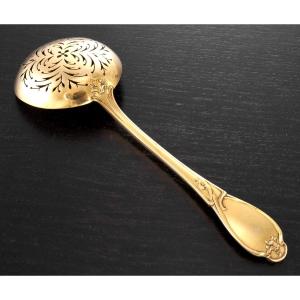 TIRBOUR : Rare Cuillère à Sucre en Argent massif Vermeil Art Nouveau CYCLAMEN