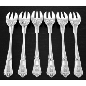 BOYER CALLOT : Service Fourchettes à Huîtres en Argent massif mod. Noeud Gordien - ARMOIRIES