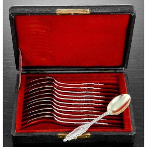 PUIFORCAT : Service de 12 Cuillères en Argent massif Vermeil mod. ACANTHE