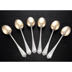 PUIFORCAT : Service de 6 Cuillères à Moka Argent massif Vermeil mod.Fer de Lance