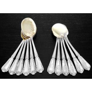 PUIFORCAT : Service à Glace en Argent massif Vermeil St. Louis XVI POMPADOUR