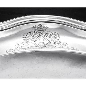 Jean Loison : 18th Century French Solid Silver Platter, Coat Of Arms, Rennes 1781-82, Brittany