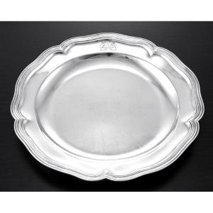 Pronnier: Large 18th Century French Solid Silver Platter Lille 1749-50, Coat Of Arms