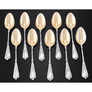 Henry Gabert : Set Of Louis XV Style Sterling  Silver & Vermeil Spoons