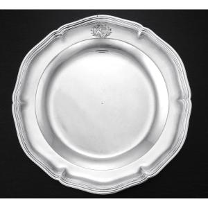 Rondot: Rare 18th Century Solid Silver Platter With Coat Of Arms Of The Count Of Troyes 1777-78