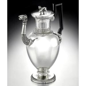 Rare Cafetière en Argent massif début XIXème Tête de Bélier LION