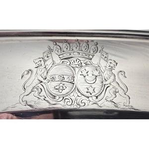 Marc Le Febvre: Oval Solid Silver Platter, 18th Century, Tournai, 1761, Coat Of Arms