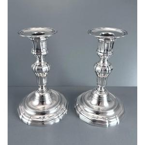 Balzac: Rare Pair Of Toilet Candlesticks In Solid Silver, Paris 1765, Coat Of Arms