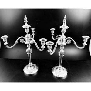 Bibron: Important Pair Of Empire-period Candlesticks Forming Candelabras