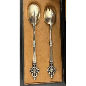 CARDEILHAC : Service à Salade en Argent massif St Renaissance MASCARONS