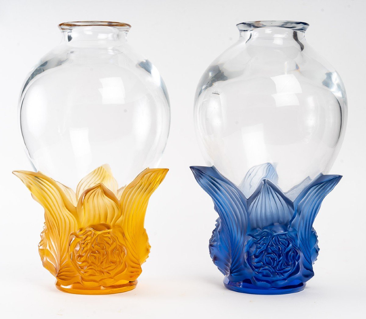 Maison Lalique, Pair Of "orthensia" Vase, 