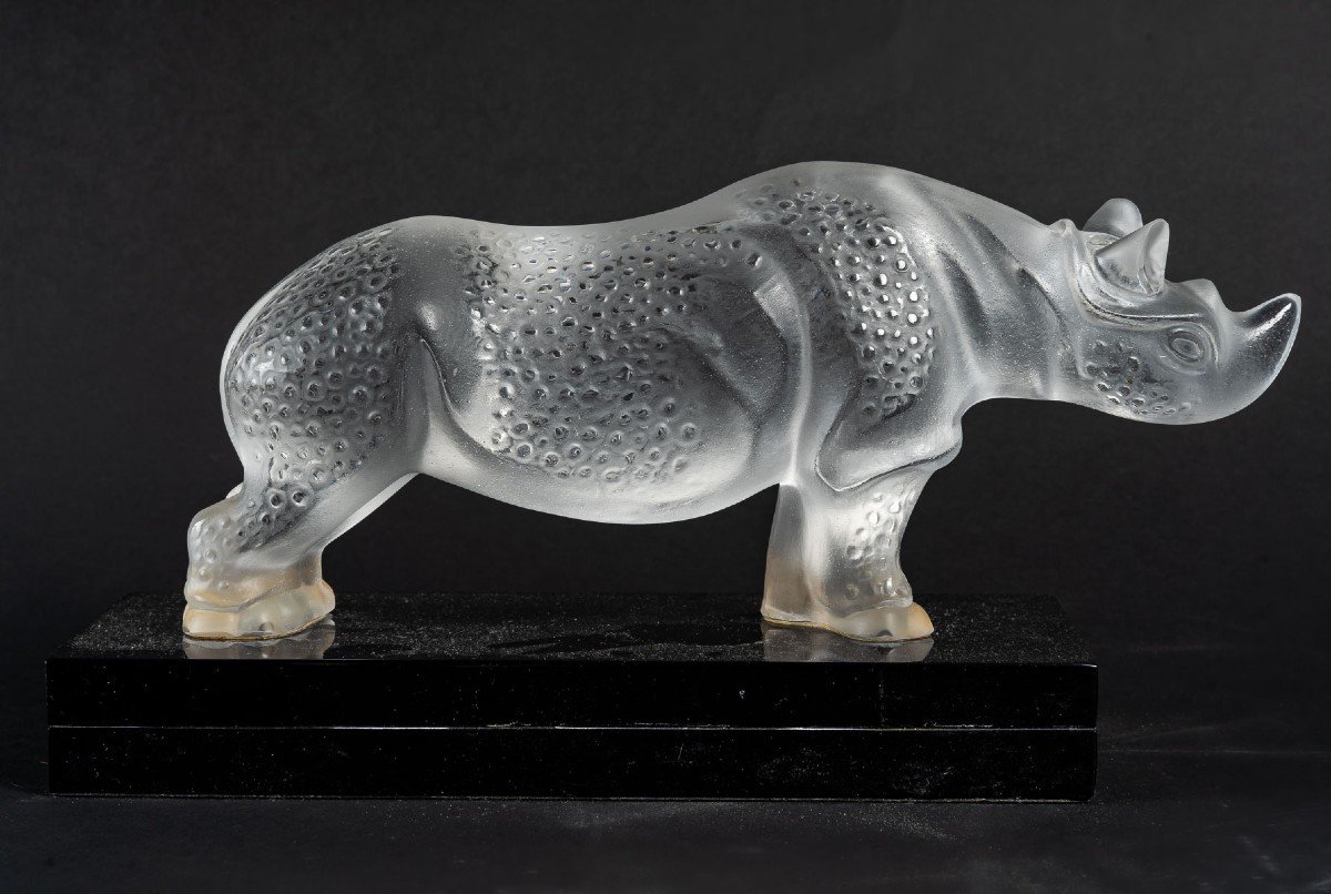 Maison Lalique, Rhinocéros "Toba" Sculpture En Cristal-photo-1