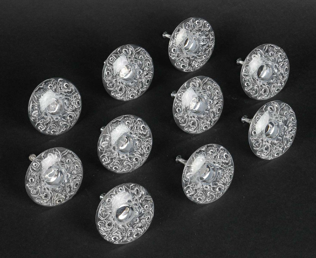 Maison Lalique France 10 Drawer Or Door Knobs, “bucolic” Model