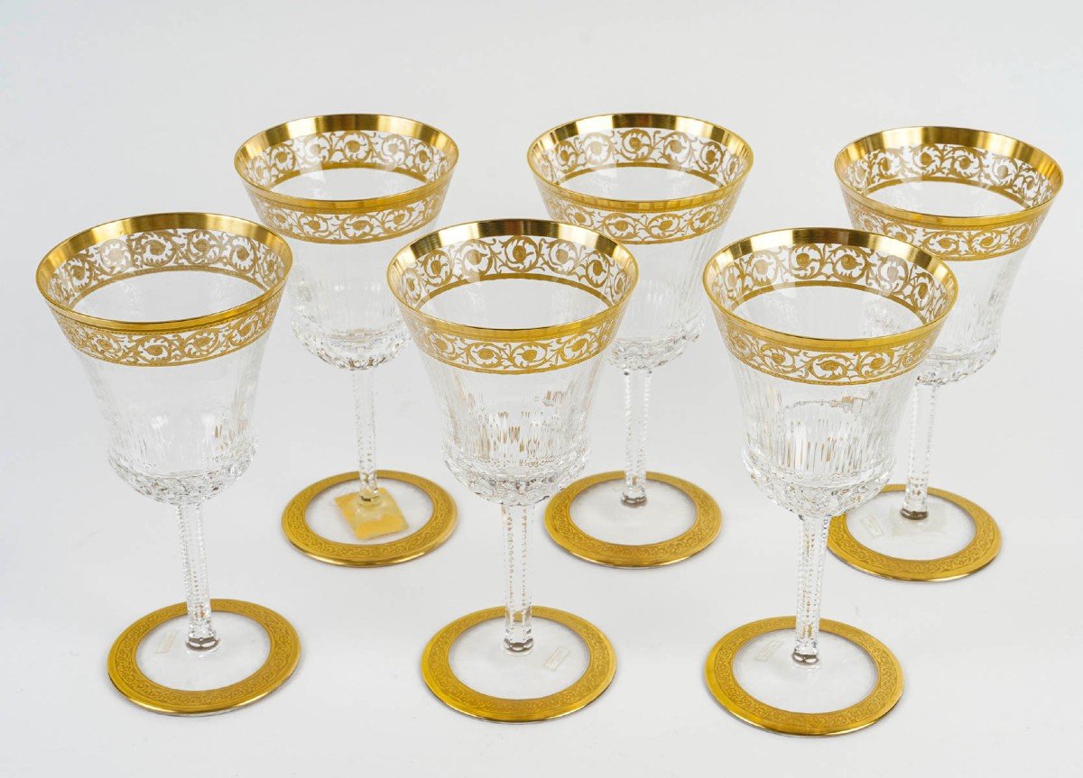 Cristallerie Saint Louis  Coffret De 6 Verres à Eau Américain N° 1 Modèle Thistle Or