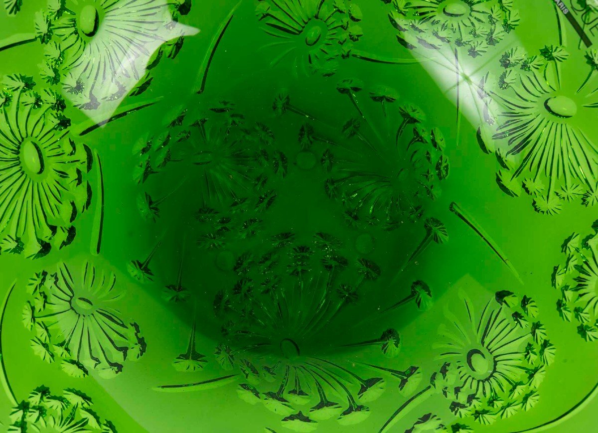 Maison Lalique France Coupe Verte au Décor de Fleurs de Pissenlits-photo-4