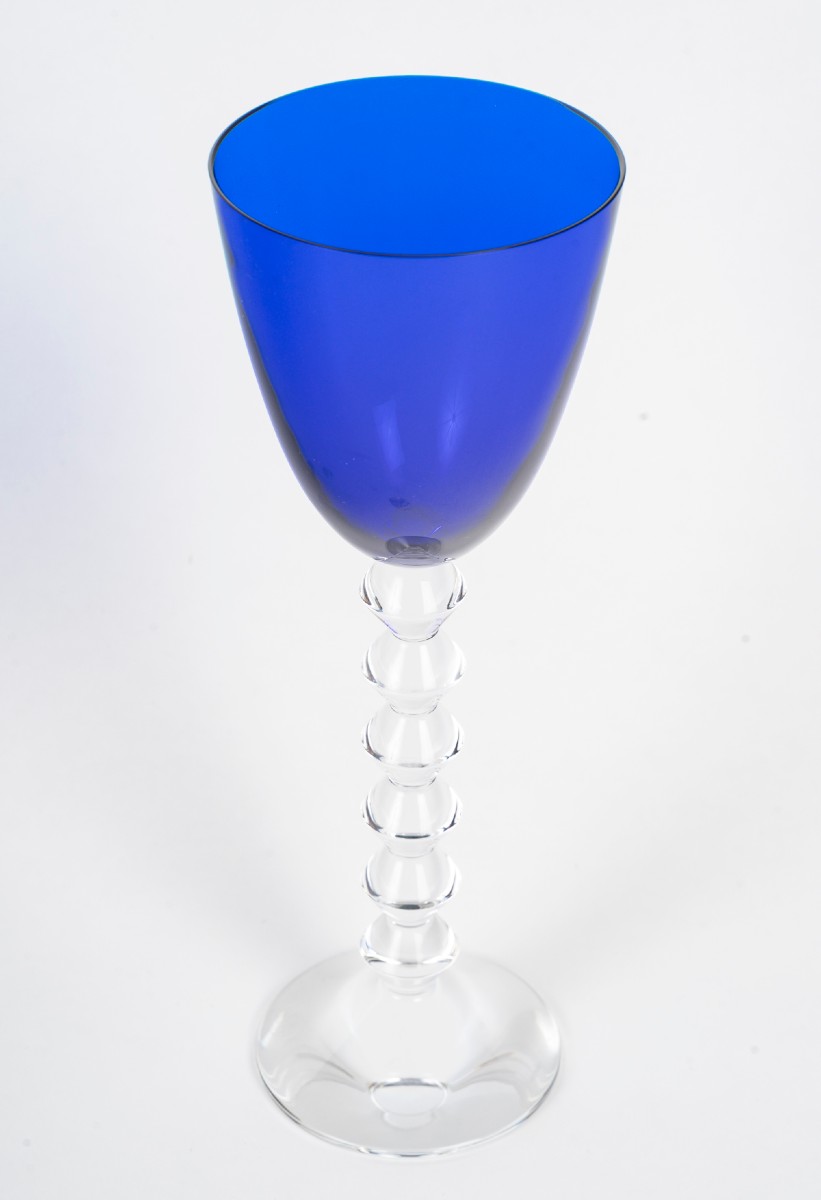 Baccarat Crystal Glass Model Véga, 8 Blue Wine Glasses-photo-2