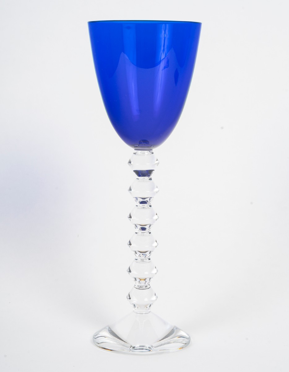 Baccarat Crystal Glass Model Véga, 8 Blue Wine Glasses-photo-3