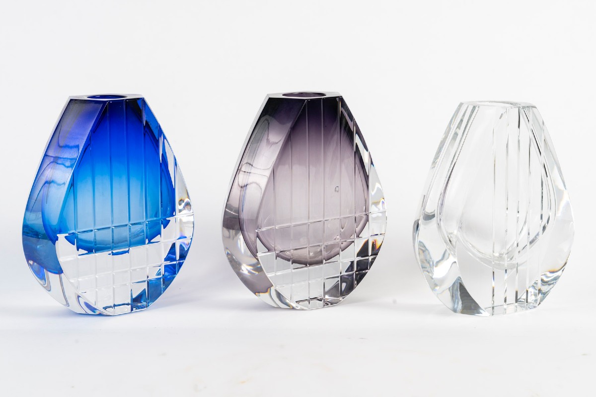 Baccarat Crystal Trio Of Vases Of The "neptune" Model By Thomas Bastide
