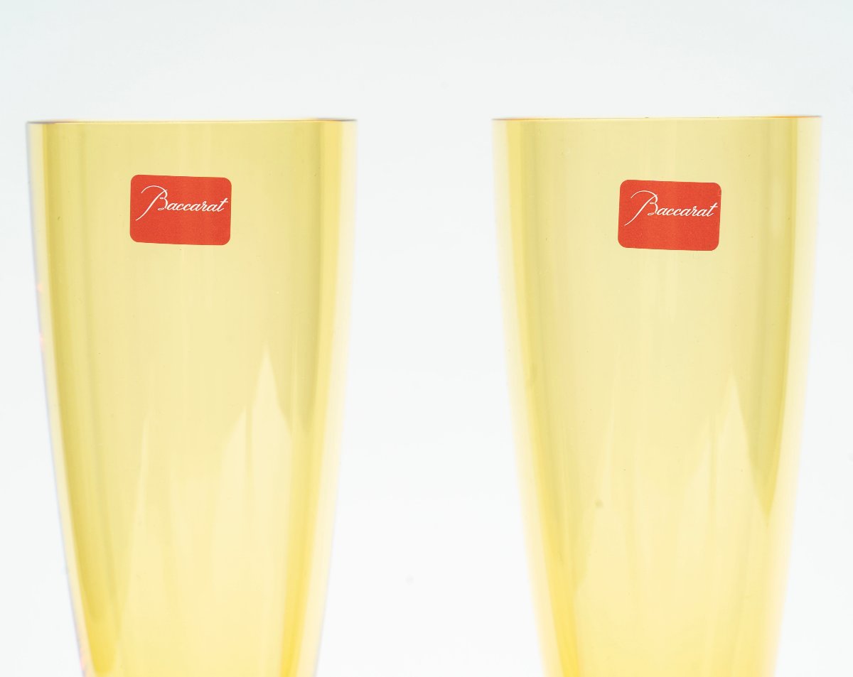 Baccarat Crystal, 2 Vega Flutissimo Model Flutes, New In Their Boxes-photo-2