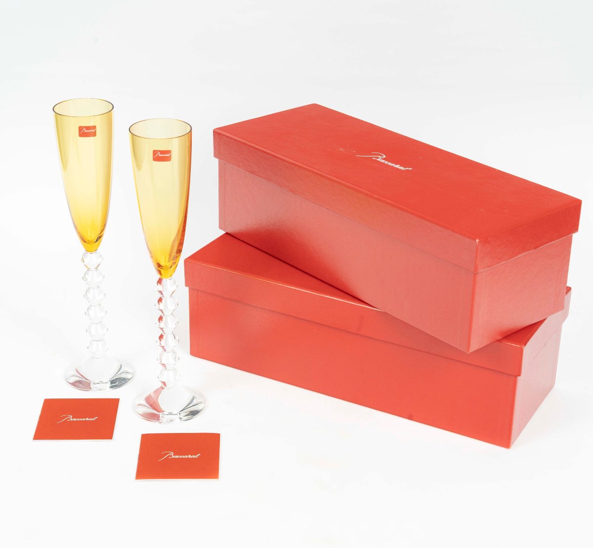 Baccarat Crystal, 2 Vega Flutissimo Model Flutes, New In Their Boxes-photo-4