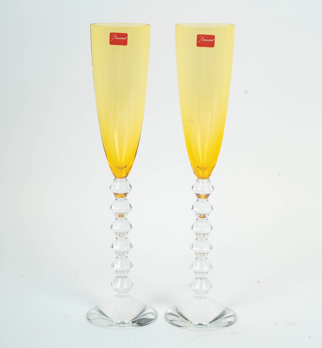 Baccarat Crystal, 2 Vega Flutissimo Model Flutes, New In Their Boxes