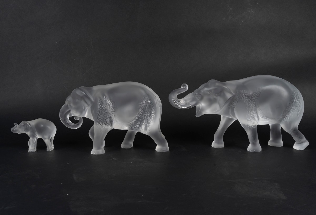 Maison Lalique sculpture Famille d'Eléphants Sumatra-photo-2