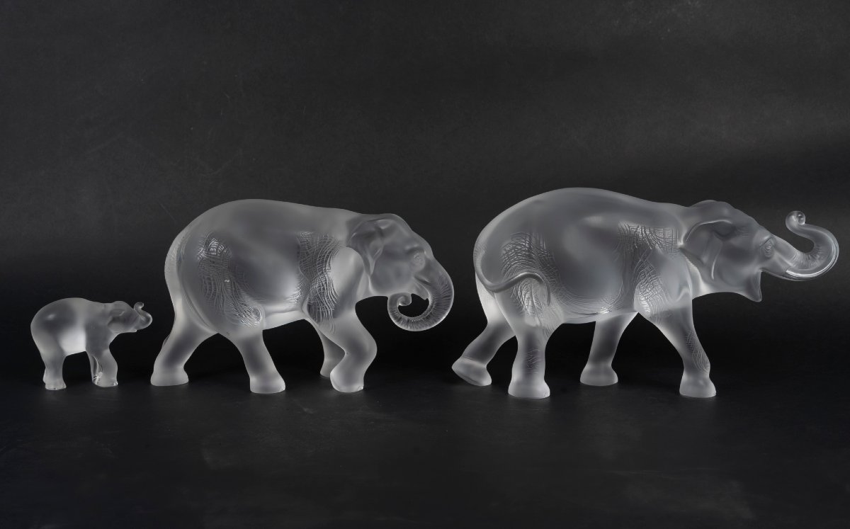Maison Lalique sculpture Famille d'Eléphants Sumatra-photo-3