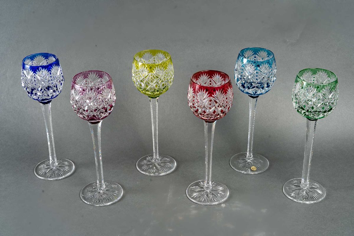 Cristallerie Saint Louis Modèle "Florence",  6 Verres Couleur "Roemers"-photo-2
