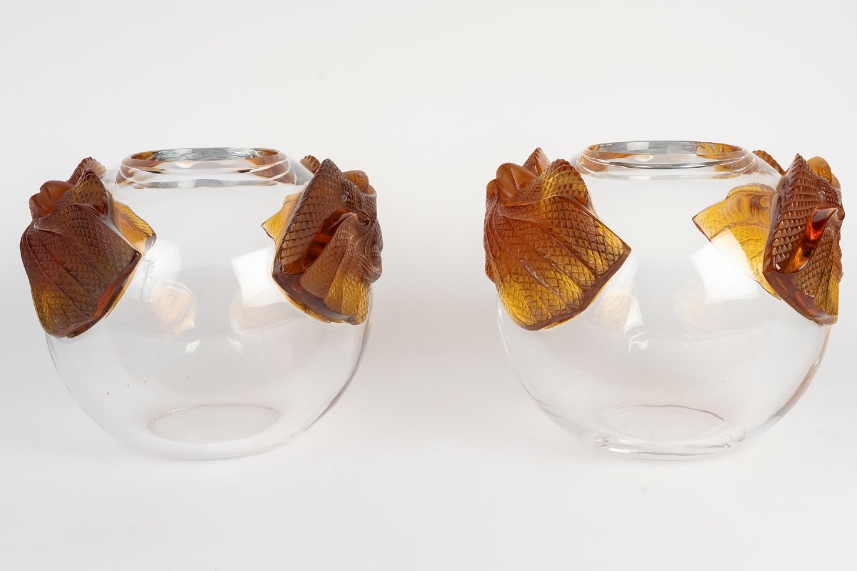 Maison Lalique France, paire de vases modèle Erimaki, créé par Marie-Claude Lalique,-photo-3