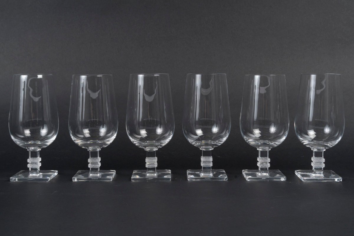 Maison Lalique France, suite de 6 verres à Bière, modèle Argos