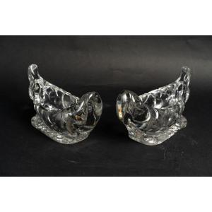 Cristalleire De Baccarat And Georges Chevalier, Pair Of Jardiniere "poisson"