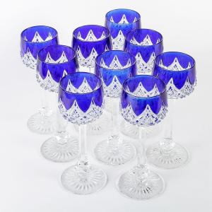 Cristallerie de Baccarat, 9 Verres Roemers Bleu Cobalt,  Modèle Colbert