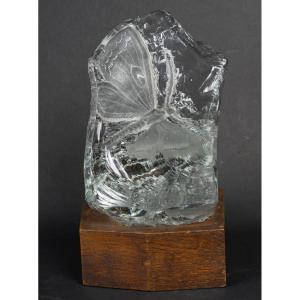 Aristide Coltte Block On Wooden Base With Butterfly Motif