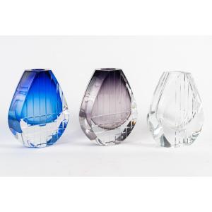 Baccarat Crystal Trio Of Vases Of The "neptune" Model By Thomas Bastide