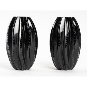 Lalique, Paire De vases  "Black Medusa"