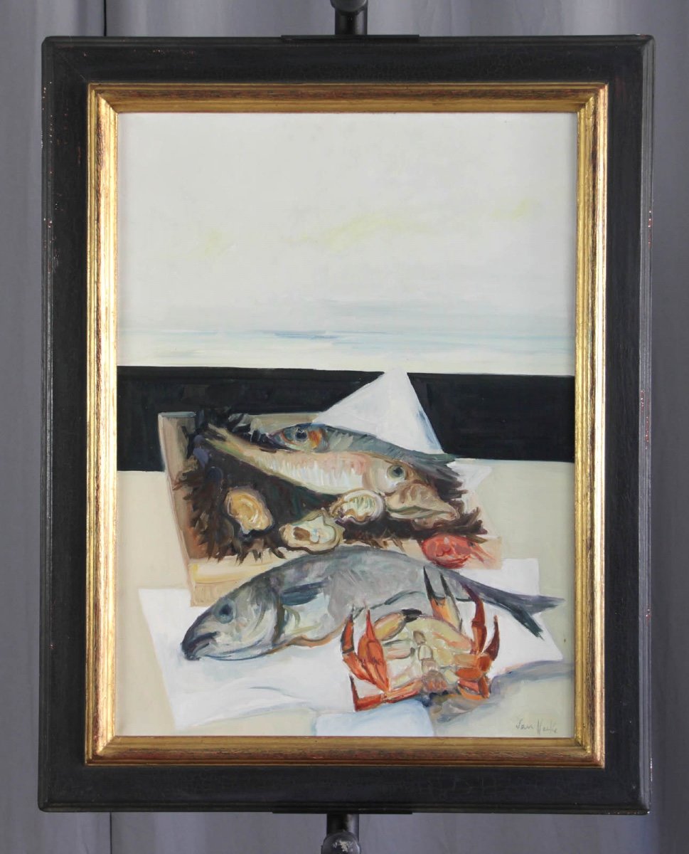 Arthur Van Hecke (1924-2003): Still Life With Fish-photo-4