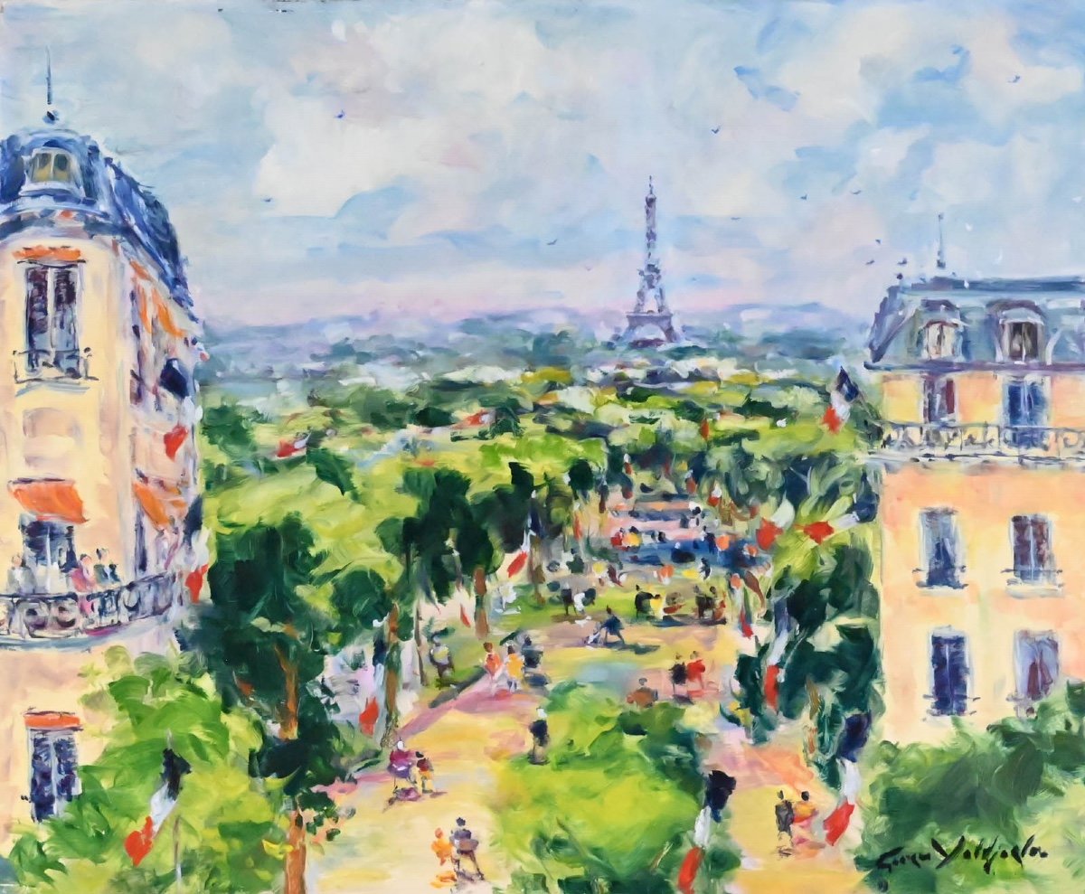 Georges Yoldjoglou :  Paris, Vue Sur Les Jardins De La Tour Eiffel