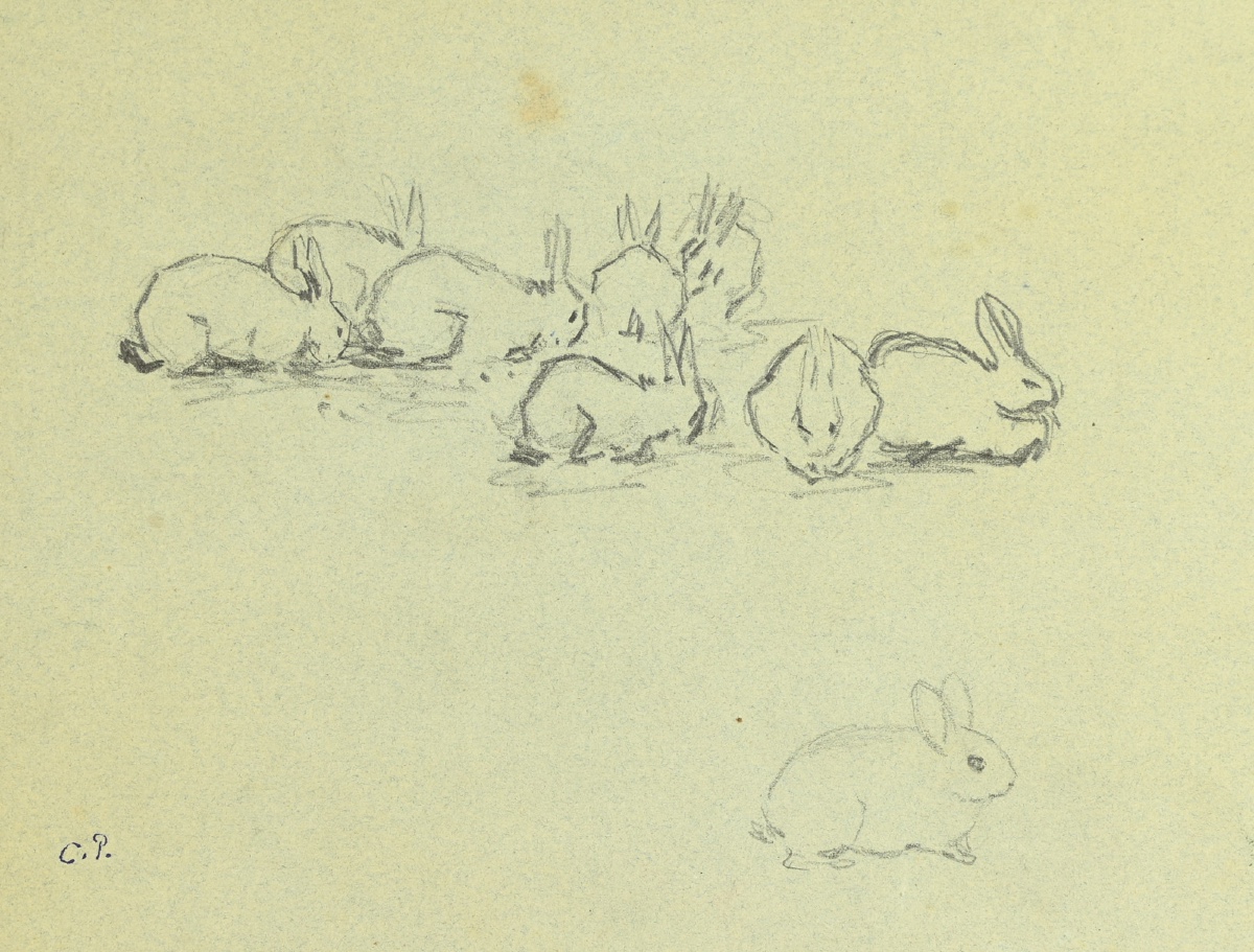  Camille PISSARRO (1830 - 1903) : Etude de mains, Etude de lapins