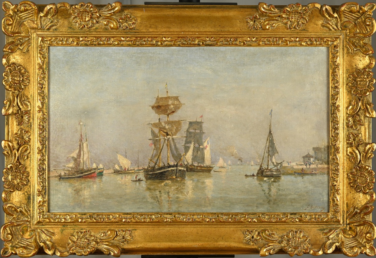  Louis-alexandre Dubourg (1821 - 1891) Sailing Ship In Honfleur Harbor-photo-2