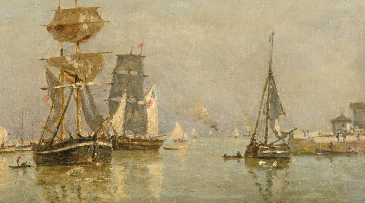  Louis-alexandre Dubourg (1821 - 1891) Sailing Ship In Honfleur Harbor-photo-3