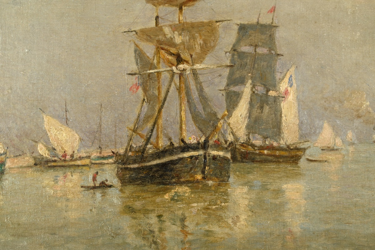  Louis-alexandre Dubourg (1821 - 1891) Sailing Ship In Honfleur Harbor-photo-4