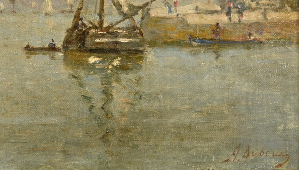  Louis-alexandre Dubourg (1821 - 1891) Sailing Ship In Honfleur Harbor-photo-3